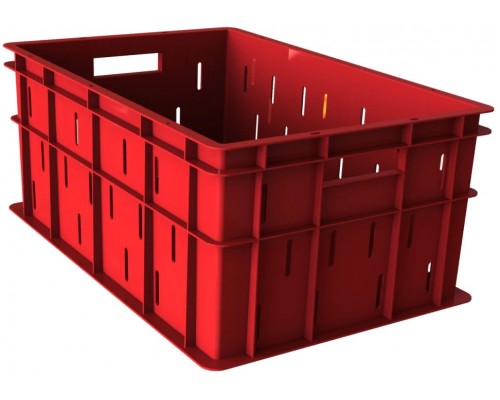 Ящик универсальный пищевой тяжёлый, малая перфорация, красный - 600х400х259мм